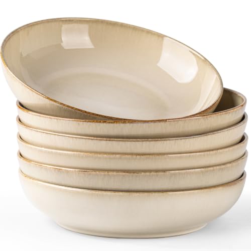 AmorArc 8.5’’ Ceramic Pasta Bowls Set of 6, 36oz Large Stoneware Bowls Set - color: Otameal, size: Set of 6