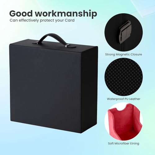 Trading Card Storage Box, 3-Row Deck Case with Handle, 2500+ Card Organizer with 8 Colorful Dividers & 3 Stoppers for MTG TCG PTCG Sports Card, Black & Red - color: Black & Red, size: 2500+, with Handle