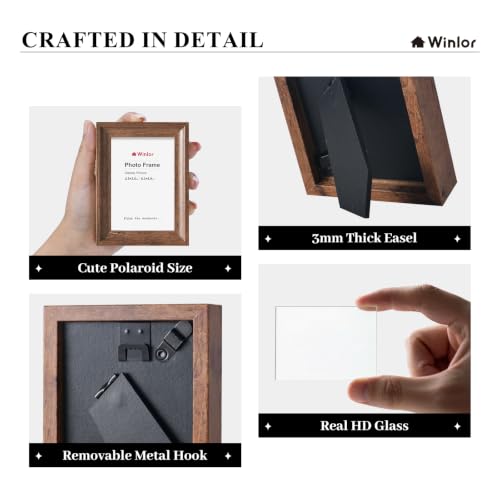 2.5x3.5 Mini Picture Frames Set of 6, Small Polaroid Photo Frame with HD Glass, FSC Certified Eco MDF Wood, Tabletop Desk & Wall Display for Instax Film, Baby Nursery Decor, Wallet Size, Coffee - color: Glass-Coffee