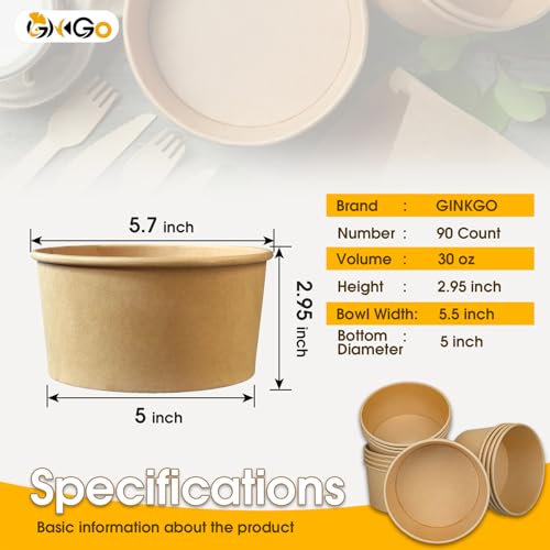Ginkgo 90 Count 30 oz Extra Large Disposable Paper Bowls