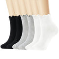DQCUTE Women's Ruffled Ankle Cotton Crew Socks, 6 Pairs - color: 2black+2white+2grey