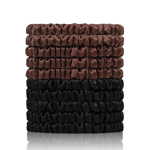 100% Mulberry Silk Hair Ties 10PCS, Silk Scrunchies for Women - color: 10Pcs(Black*5+Brown*5)
