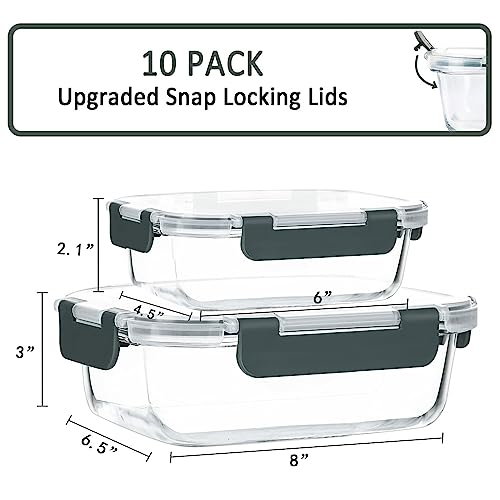 M MCIRCO 10 Pack Glass Food Storage Containers with Lids, Gray - color: gray