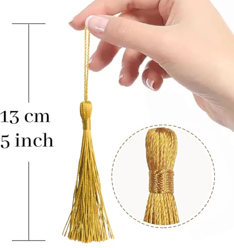100 Pcs Gold Mini Tassels 13cm/5 Inch with Loops for Bookmarks, Jewelry Making, DIY Projects - color: Gold