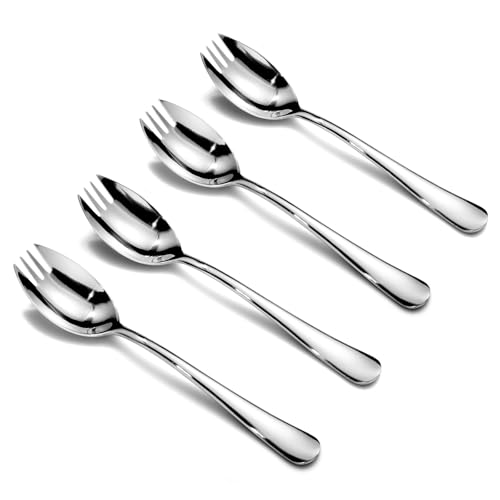 Alata Sporks, 4-Pack Food-grade Stainless Steel Sporks, 7.4 Inches Long Handle Salad Forks For Dessert, Ice Cream, Salad, Soup, Noodle, Spaghetti, Dishwasher Safe - size: Silver