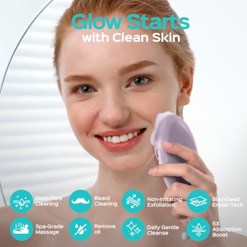 COSLUS FBS01 Facial Cleansing Brush Face Scrubber, Compact for Travel - color: Light Purple