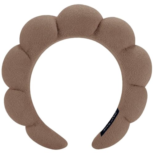 AOENJIE Spa Headbands for Washing Face or Makeup, Sponge Bubble Skincare Headbands, Puffy Terry Cloth Hairband for Women, Skin Care Makeup Headwear Hair Accessories for Girls (Coffee) - color: Coffee