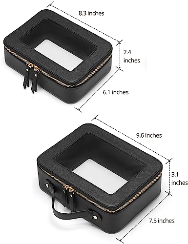 Popvibe Clear Toiletry Bag 2 Pack, Travel Makeup Bag Medium and Large Black - color: Black, style: Dual Elegance