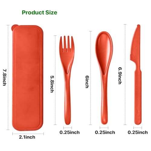 Travel Utensils Set with Case, 8 Sets Camping Utensils Reusable Wheat Straw Utensils Set With Case, Knife Spoon and Fork Set for Lunch Box - color: Multicolor