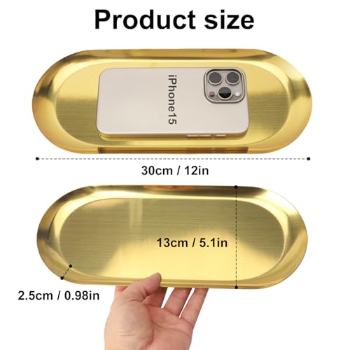 8 Pack 12 Inch Oval Stainless Steel Decorative Tray, Stainless Steel Tea Fruit Tray, 12 inch Gold Oval Trays for Bathroom Vanity, Jewelry, Perfume & Key Organizer (Gold) - size: 8 Pack 12 Inch