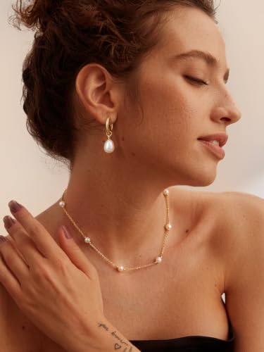 Pearl Earrings for Women,14K Gold/Silver Plated Dangle Drop Earrings - color: Gold-A