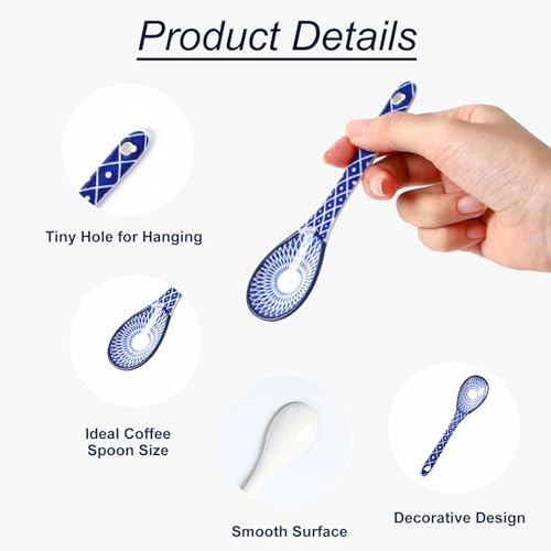 Selamica 5.2 Inch Ceramic Coffee Spoons, Set of 6, Vintage Blue - size: 5.2 Inch, style: Vintage Blue