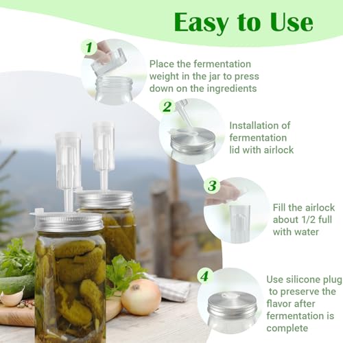 32 oz Mason Jar Fermentation Kit, 2 Pack Fermentation Jars, Fermentation Lids, Fermenting Weights and Airlocks, Complete Fermenting Kit for Making and Storing Sauerkraut（Pack of 2）