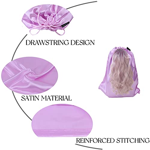 GONGKANGYUAN 12 Pcs Satin Wig Bags with Drawstring Satin Bag for Packaging Hair Extensions Wigs Soft Silk Pouches Hair Tools Storage Bags for Home and Salon (Violets) - color: Violets