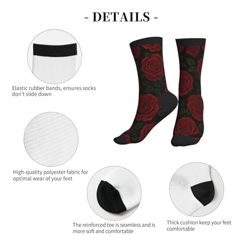 Crew Athletic Socks Funny Crazy Casual Sports Novelty Dress Socks for Women Men Running Hiking - color: Red Rose Flower