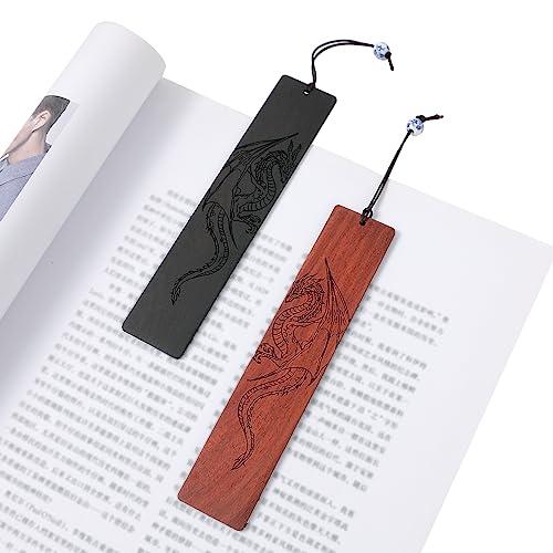 4 Pcs Wooden Bookmark Set, Book Marks for Book Lovers, Unique Bookmarks Gifts for Men Boy (Dragon and Skull) - style: Dragon and Skull