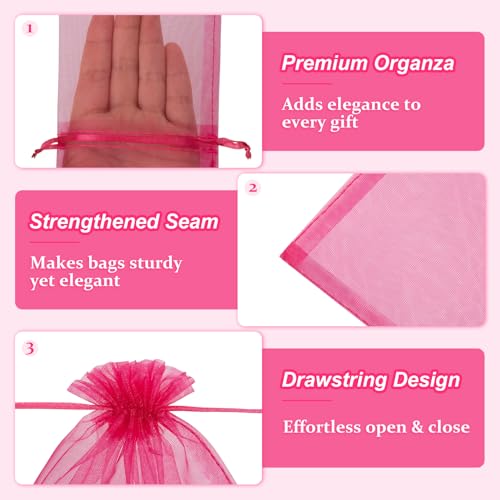 Crweety 50 Pcs Organza Bags 3x4, Hot Pink Small Mesh Gift Bags Drawstring - color: Hot Pink