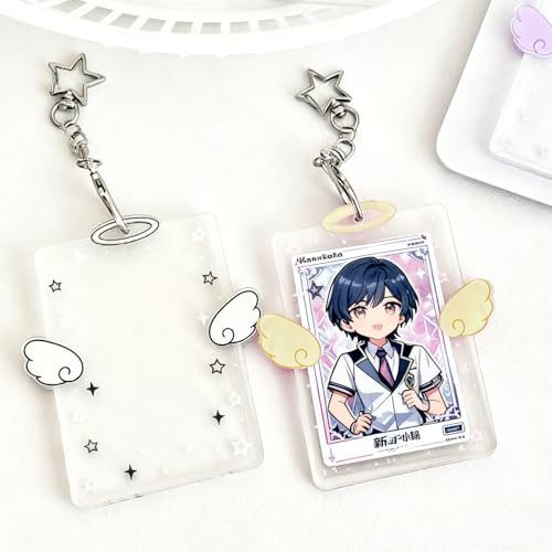 Angel Wings Acrylic Photo Card Holder - Transparent ID Badge Case for Student Cards, 3 Inch PhotoCard, Bus Card (Black and White) - color: Black and White