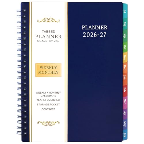 Planner 2026-2027 - 2026-2027 Planner Weekly and Monthly with Tabs, July 2026 - June 2027, 6.25" × 8.3", Strong Twin-Wire Binding - color: Blue