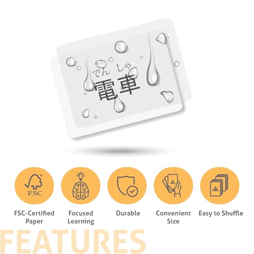 Japanese Vocabulary Flash Cards for Beginners (with Illustrations and Example Sentences), Standard Playing Card Size, Sturdy, Water Resistant