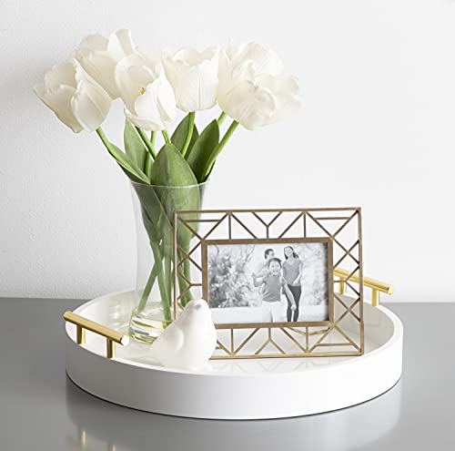 Kate and Laurel Lipton Modern Round Tray, 15.5" Diameter, White and Gold, Decorative Accent Tray for Storage and Display - color: White, size: 15.5"