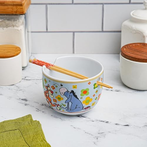 Winnie The Pooh Disney Friends Ceramic Ramen Dinnerware Set | Includes 20-Ounce Noodle Bowl and Wooden Chopsticks