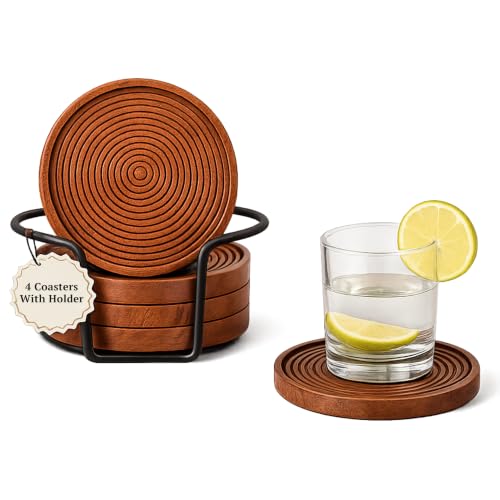 Folkulture Wooden Coasters for Drinks for Coffee Table Decor, Set of 4 - color: Natural