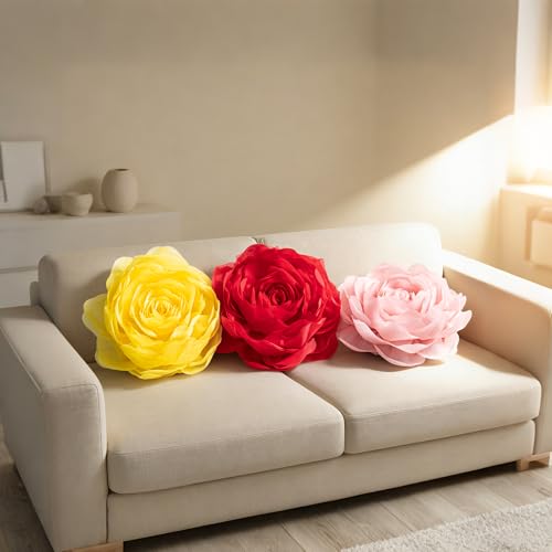 JWH Stereo Flower Throw Pillow Covers Aesthetic Decorative Floral Accent Pillow Cases Round Cushion Handmade Pillowcase for Bedroom Bed Couch Chair Car 12 Inch Bright Yellow - color: Yellow, size: 12" x 12" (Pack of 1)