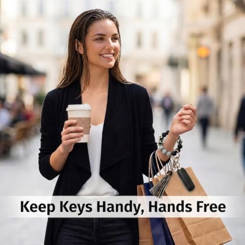 BIHRTC Key Ring Bracelet Car Keychain Holder Wristlet Silicone Women Beaded Bangle Chains - color: Black Leopard