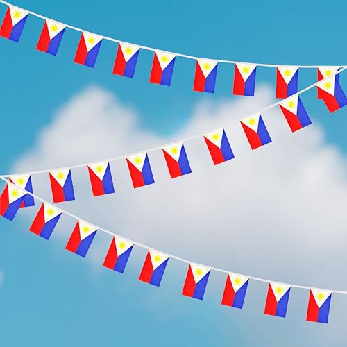 100 Ft Philippine String Flag - 76 Pcs Mini Banner Flags for Sports, Bars, School Festivals & Parties - color: Philippine