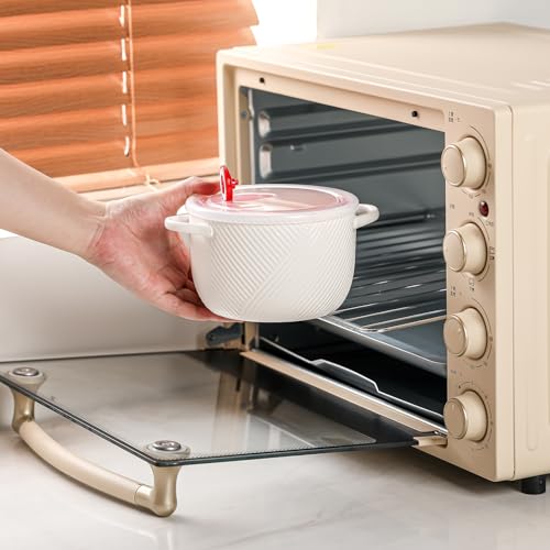 Ceramic Soup Bowl with Lid & Handle, Microwave Safe 32 oz, White - color: White, size: 1 pcs