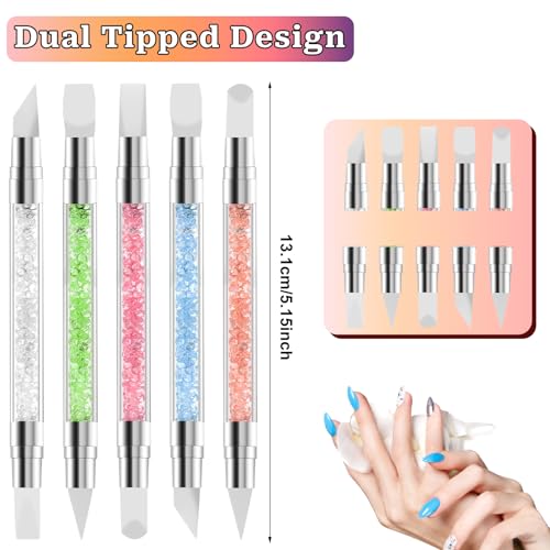 10PCS Nail Art Gel Carving Pen Acrylic Nail Dotting Pen Rhinestone Handle Double-Ended Silicone Nail Art Pen Brushes for Design Nail Foil Carving Drawing and 3D Effect Shaping Drawing Dotting Tools - color: 10 pcs style A