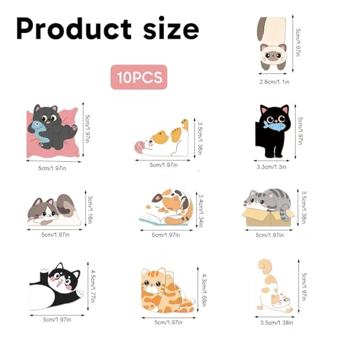 10 Pcs Cat Bookmark, Set, Cute Magnetic Bookmarks and Cat Magnetic Bookmarks with 180 Cat Paw Index Sticky Notes, Fun Reading Accessories for Book Lovers