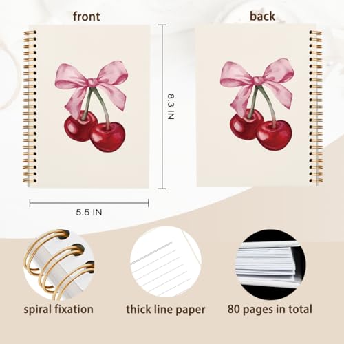hold fizz Coquette Cute Pink Bow Cherry Notebook Journal 5.5x8.3 inch - color: Pink