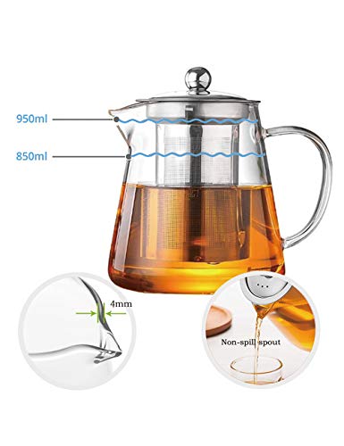 TMOST Glass Teapot with Infuser Tea Pot 950ml/32oz Tea Kettle Stovetop Safe Blooming and Loose Leaf Tea Maker Set (32oz/ 950ml) - size: 32 fl oz