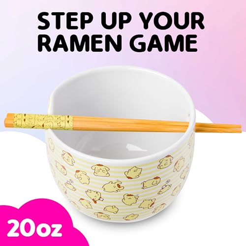 Silver Buffalo Sanrio Hello Kitty and Friends Pompompurin Pattern Ceramic Ramen Noodle Rice Bowl with Chopsticks, Microwave Safe, 20 Ounces - color: Pompompurin Pattern, size: 20 Ounces (No Spoon)