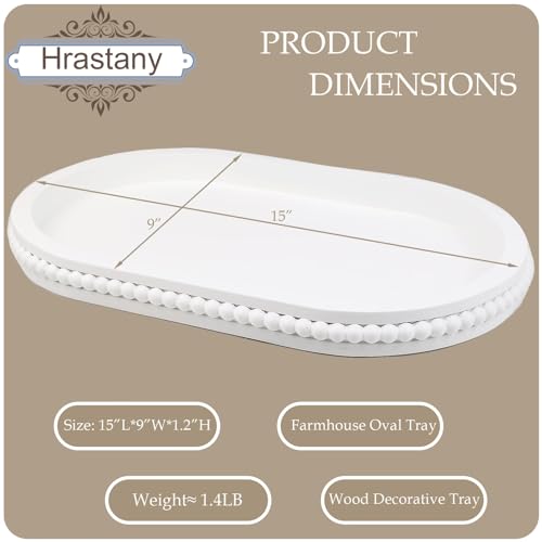 Hrastany White Oval Wood Coffee Table Serving Tray with Beads for Ottoman - color: Oval White, size: 15" x 9" x 1.2"