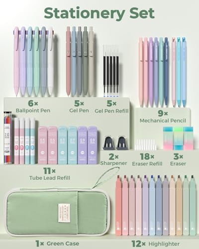 Four Candies 56PCS School Supplies with Pencil Case, Stationery Set, Green - color: Green