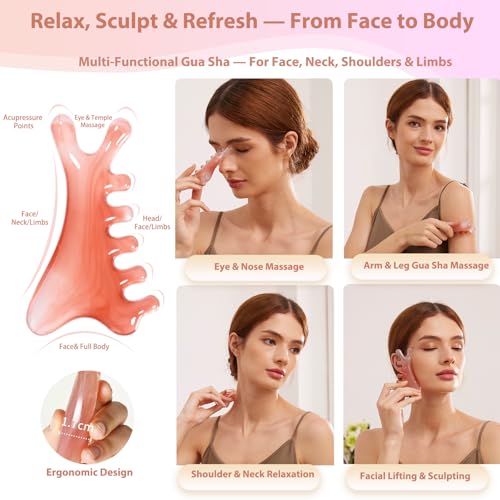3pcs Scalp Massage Tool Head Massager Gua Sha Comb for Face/Neck/Body/Eye Massage, Promote Lymphatic Circulation Gifts,Pink Resin,Prop 65 Tested Quality - color: Light Pink