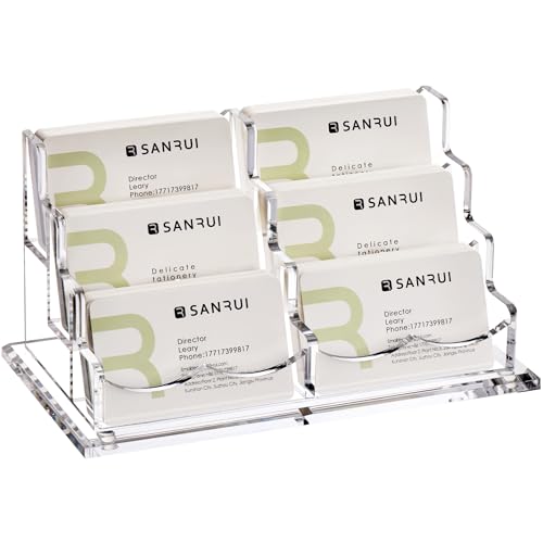SANRUI Clear Acrylic Desk Business Card Holder, 6 Horizontal Slots