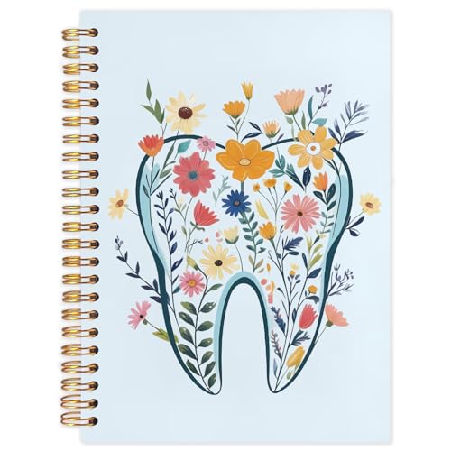 WUCHJ Dentist Gifts Notebook Journal, Dental Assistant Office Gifts for Women, Blue Floral Tooth Dental Spiral Notebook Journal for Note Taking, Dentist Office Supplies, 5.5x8.3 Inch - color: blue tooth flower