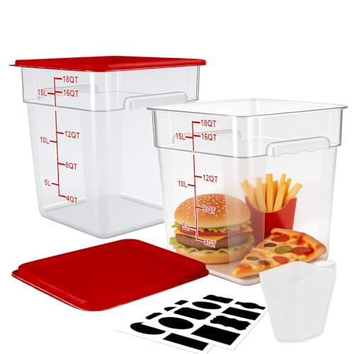 2 Pack Square Food Storage Container With Lid,12-22 Quart Commercial Storage Box With Scale & Handle,Cake Making,Dough Marinating Meat,Kitchen Supplies (Polycarbonate, 18 Quart) - color: Polycarbonate, size: Square-18 Quart