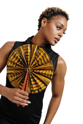 Kente African Print Foldable Hand Fan - color: Kwasi