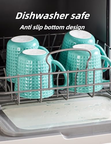 15 oz Ceramic Coffee Mugs Set of 4, Waffle Embossed Coffee Mug, Turquoise - color: Turquoise-4PCS
