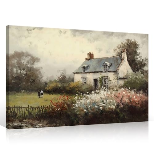 Huabsad Vintage Landscape Flower Portrait Oil Painting Canvas Wall Art Antique Cottage Outdoor Garden Spring Wall Decor Rustic Farmhouse Bedroom Aesthetic Painting Prints 12x16in Wrapped Canvas - color: Oil painting03, size: 12x16in Wood Framed