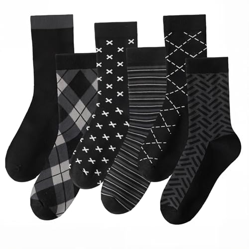 6 Pairs Mens Dress Socks, Men Business Cotton Crew Socks - color: Black