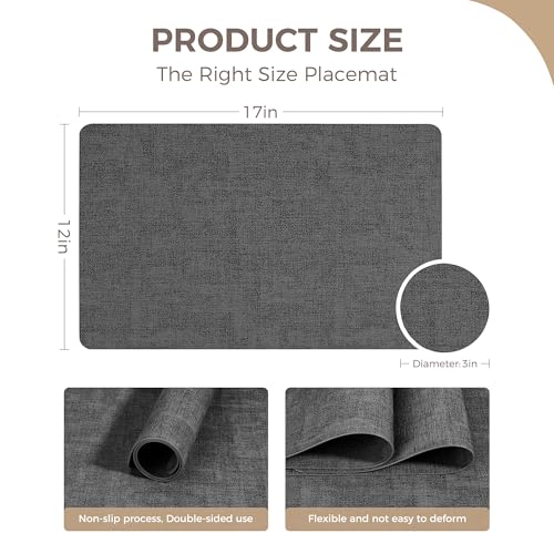 NCUE Vinyl Placemats Set of 6, 17"x12" Wipeable Place Mats with Coasters - color: Black, size: Set of 6