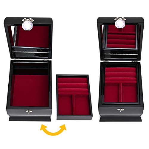 MADDesign Mother of Pearl Jewelry Box Two Levels Removable Ring Tray Mermaid (Black)