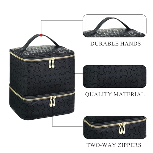 Upgraded Nail Polish Organizer Case - Holds 30 Bottles and 1 Nail Light, Double-layer Nail Bag Organzier Case Nail Polish Storage Bag with Handles (Black-HX) - color: Black-HX