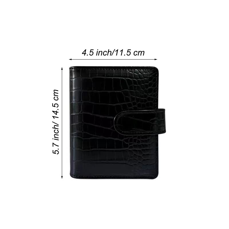 A7 Crocodile Budget Binder Cover - Mini Binder Wallet for Cash Saving, 6-Ring Planner Cover with Hidden Snap Buckle, Black - color: Black, size: A7